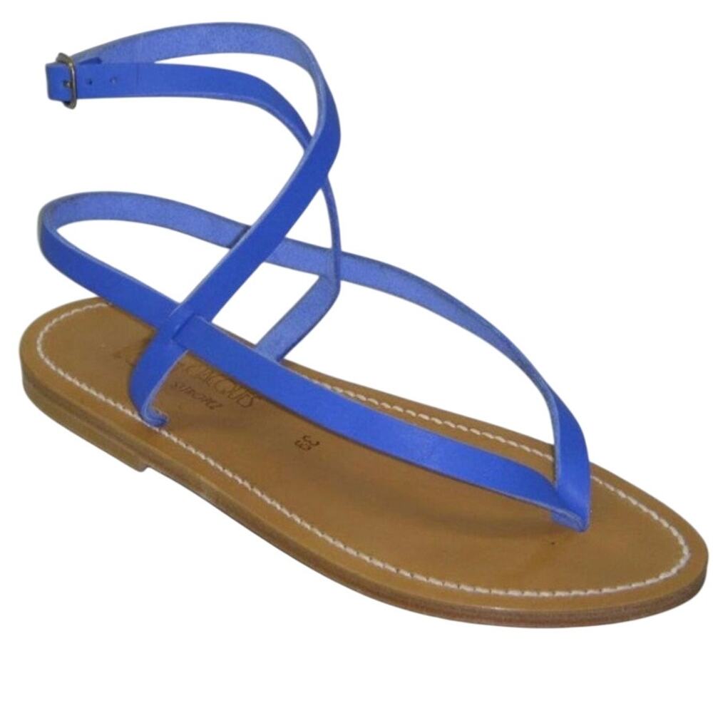 K Jacques St. Tropez Blue Suede Sandals Size 38